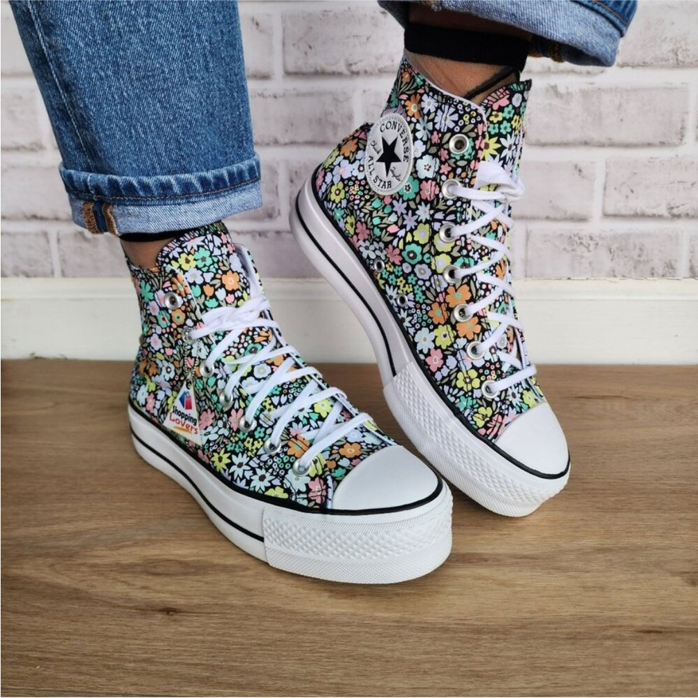 Converse Women's Floral Platform Sneakers - Black and White